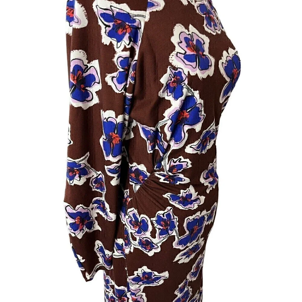 Tanya Taylor Brown Amara Floral Brown & Blue Midi Dress, 3/4 sleeves, Sz  Med